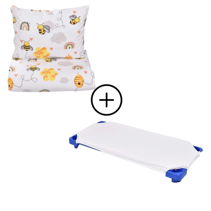 Pachet Set lenjerie 5 piese patut stivuibil model albinute + protectie impermeabila - Paturica fermecata [2]
