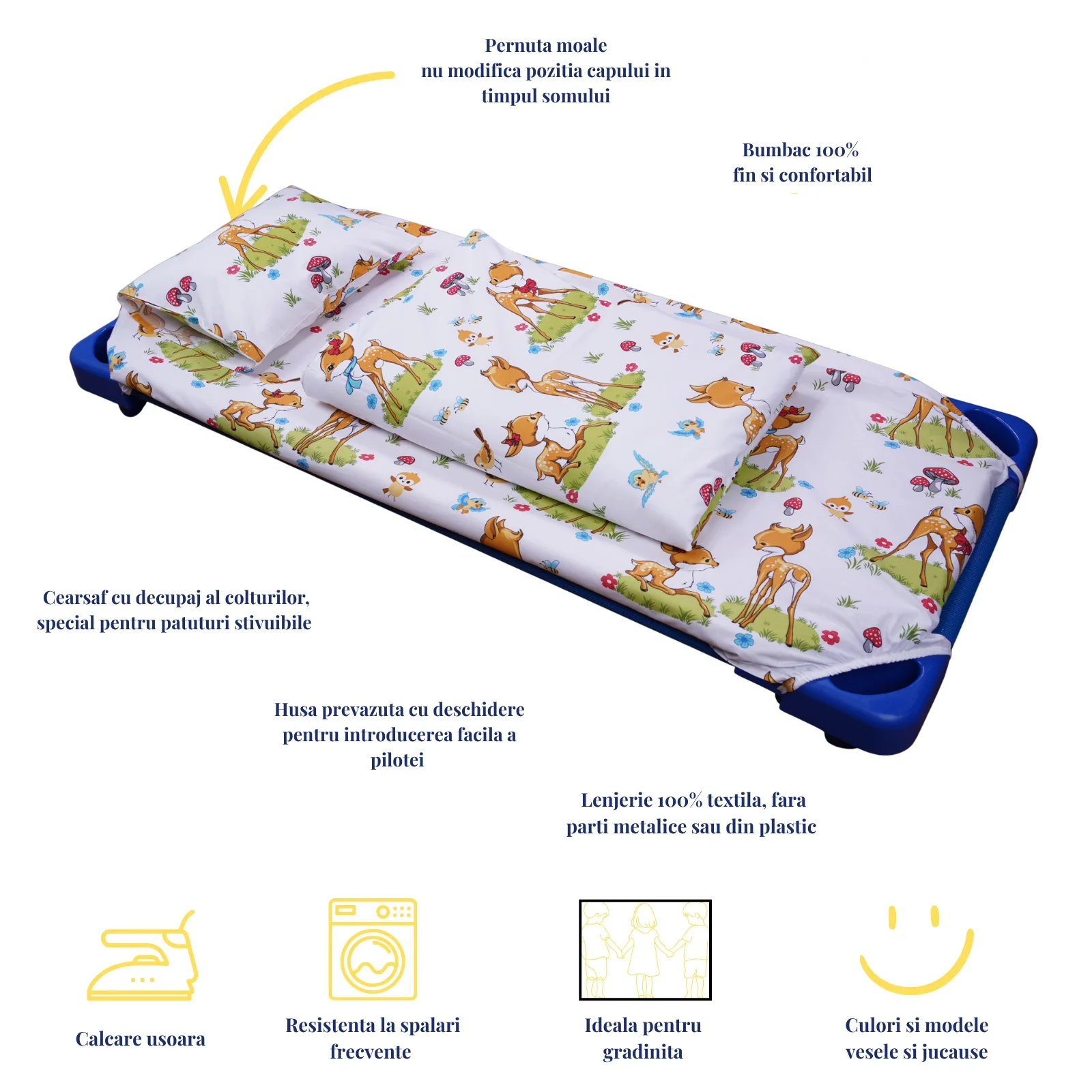 Pachet Set lenjerie 5 piese patut stivuibil model caprioare + protectie impermeabila - Paturica fermecata [2]