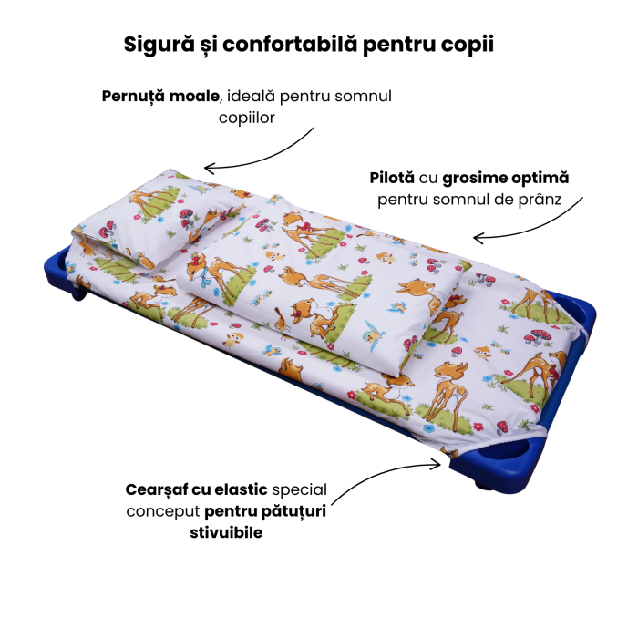 Pachet Set lenjerie 5 piese  patut stivuibil model caprioare + saltea patut stivuibil - Paturica fermecata [2]