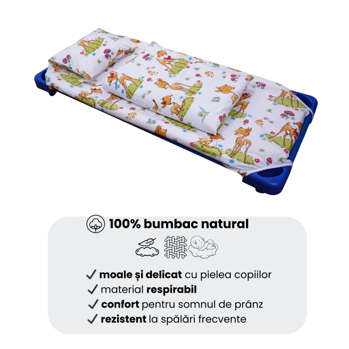 Pachet Set lenjerie 5 piese  patut stivuibil model caprioare + saltea patut stivuibil - Paturica fermecata [5]