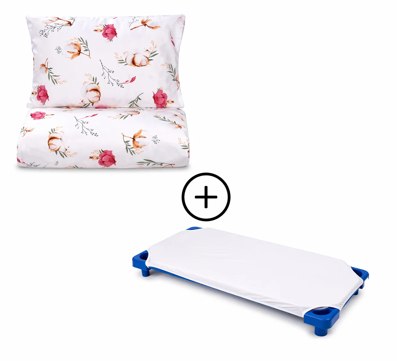 Pachet Set lenjerie 5 piese patut stivuibil model flori de bumbac + protectie impermeabila - Paturica fermecata [3]