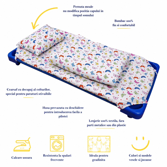 Pachet Set lenjerie 5 piese patut stivuibil model fluturasi + protectie impermeabila - Paturica fermecata [5]