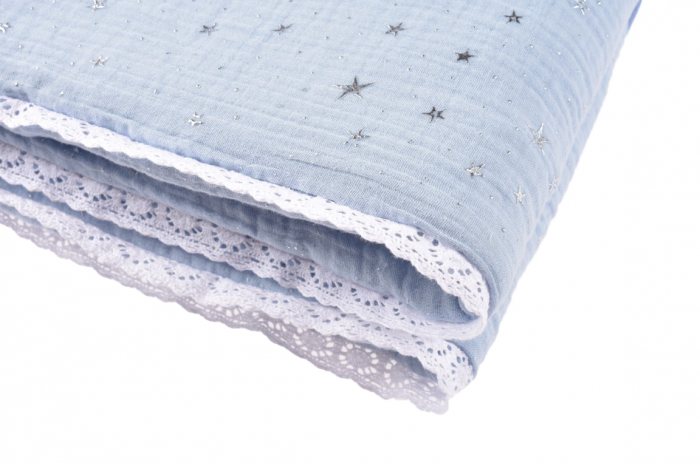 Paturica groasa muselina organica culoare bleu Stars [3]