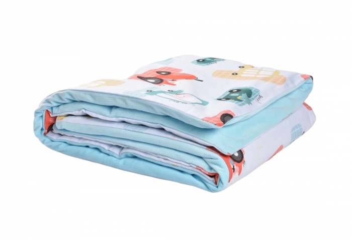 Paturica soft minky cu bumbac model masinute [2]
