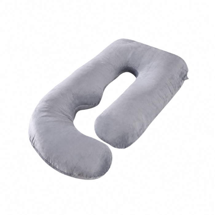 Pernă gravide Multifuncțională, Alăptare, Susținere Bebeluși, Suport Burtă, Spate, Gât, Picioare, Forma de L, Husă detașabilă, 71x 175 cm, Catifea, Gri [4]
