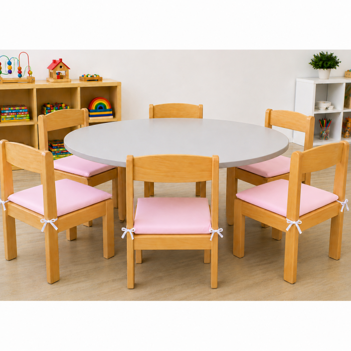 Pernuta scaun gradinita bumbac roz cu prindere siret 28x28 cm [2]