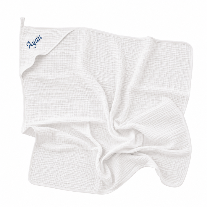prosop de baie din muselină bumbac 100% cu glugă, moale, extra absorbant al apei, pentru bebeluși și copii, 100x100 cm, culoare alb, 0-3 ani [2]
