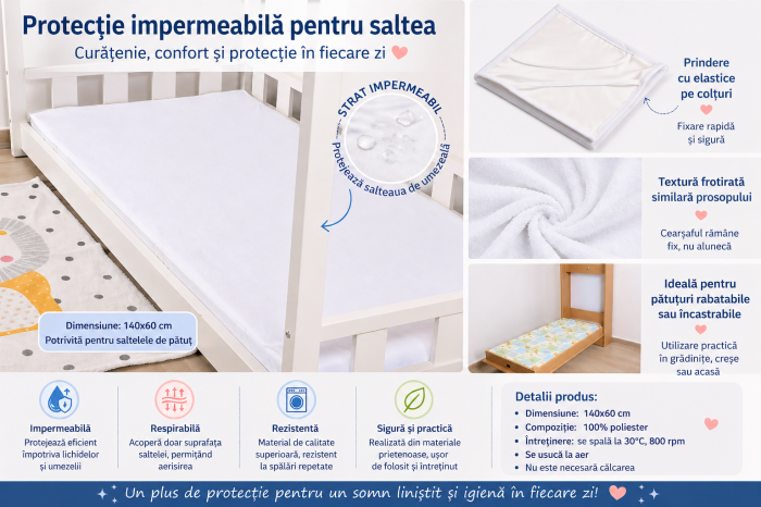 Protectie impermeabilă pătuț incastrabil/rabatabil 140x60 cm [2]
