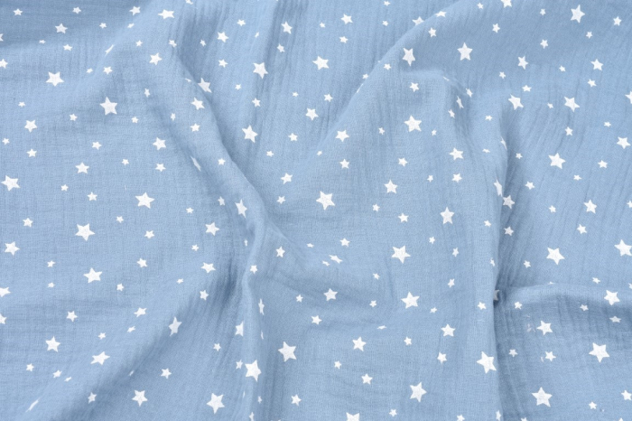 Saculet de dormit de vara din muselina culoare bleu cu stelute, marime 0-6 luni [2]