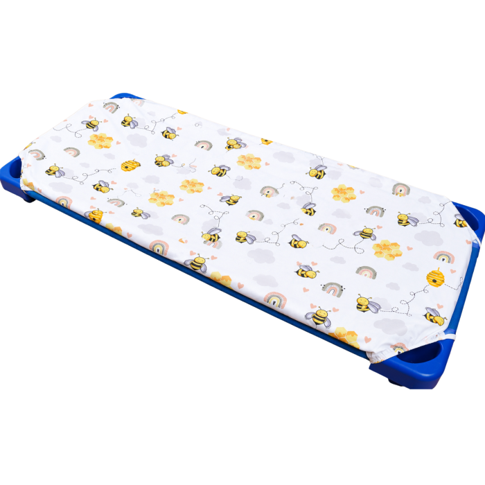 Set 2 cearșafuri 140x70 cm bumbac 100%, pentru pătuț stivuibil(133x58 cm)din creșe sau grădinițe-Model Albinuțe și Animăluțe [2]