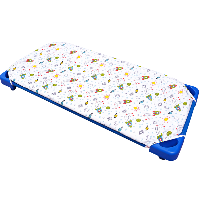 Set 2 cearșafuri 140x70 cm bumbac 100%, pentru pătuț stivuibil(133x58 cm)din creșe sau grădinițe- Model Comete și Planete [3]