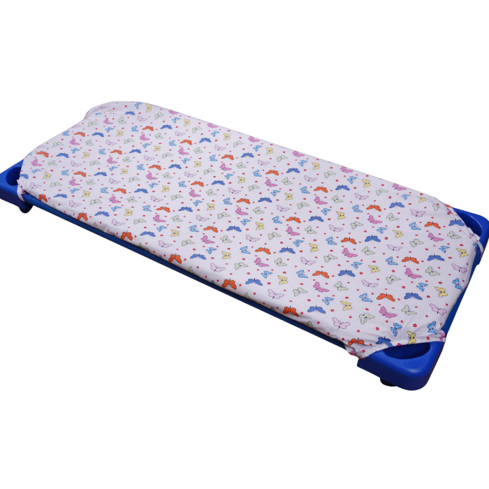 Set 2 cearșafuri 140x70 cm bumbac 100%, pentru pătuț stivuibil(133x58 cm)din creșe sau grădinițe-Model Fluturași și Dinozauri [2]