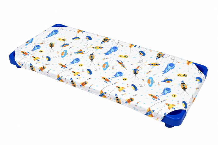 Set 2 cearșafuri, bumbac 100%, pentru pătuț stivuibil(133x58 cm)din creșe sau grădinițe-Model Ursuleți în balon si Comete [3]