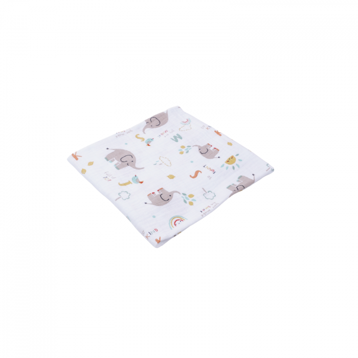 Set 2 museline din bumbac organic 100% alba si model elefantei 80x80 cm [2]