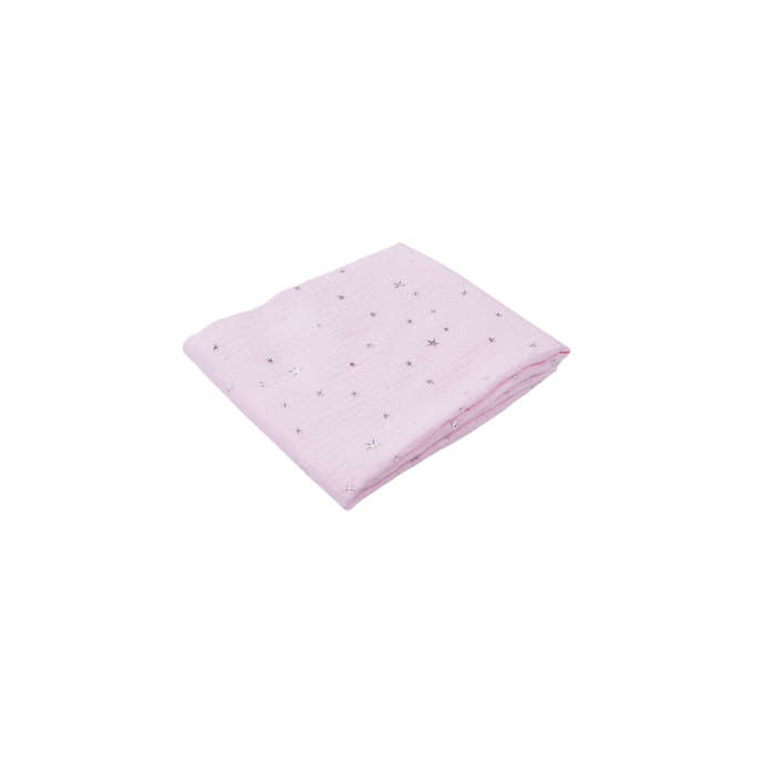 Set 2 museline din bumbac organic 100% roz si ivoire cu stelute   80x80 cm [2]