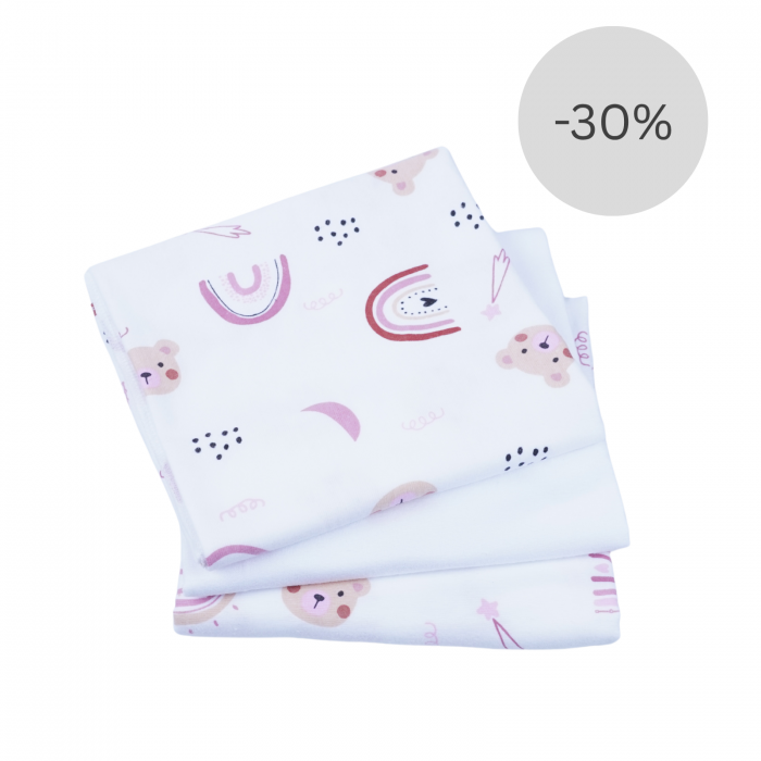 Set 3 scutece finet model ursuleti roz si alb 80x80 cm [1]
