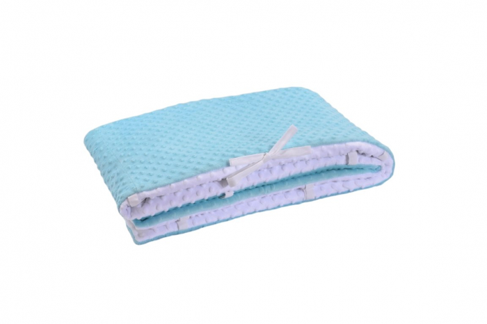 Set complet lenjerie 7 piese model trenulete si plus minky alb/bleu patut 120x60 cm [3]