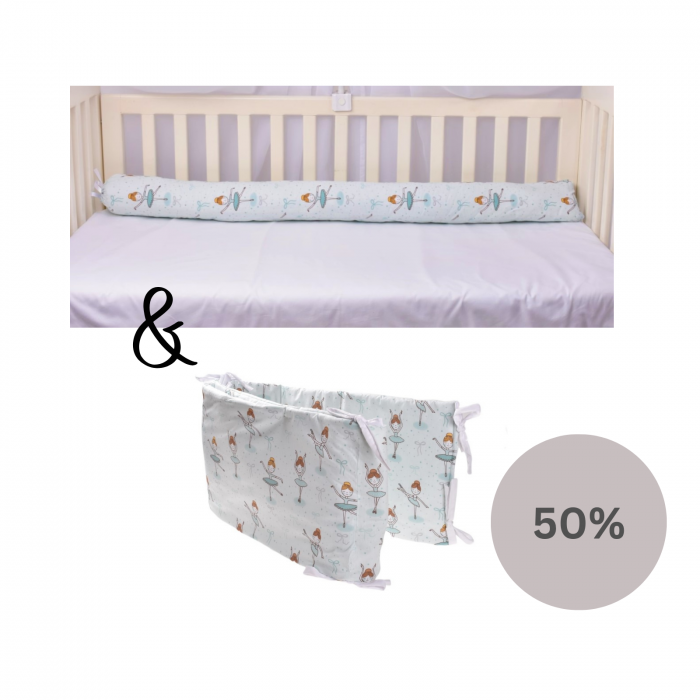 Set Aparatoare bumbac model balerine mici pe fond verde 180x33 cm si rulou 120 cm [1]