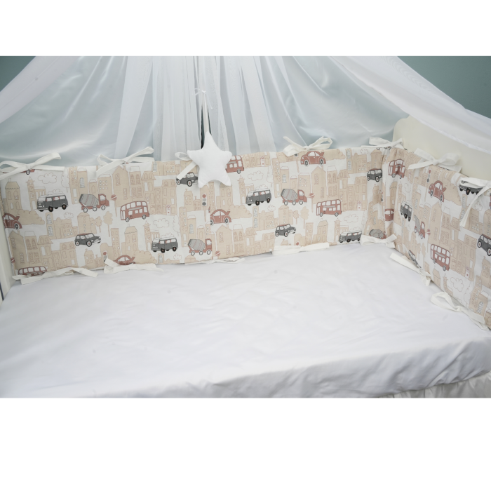 Set complet aparatori bumbac model masinute maro 2 bucati a 180x33 cm [2]