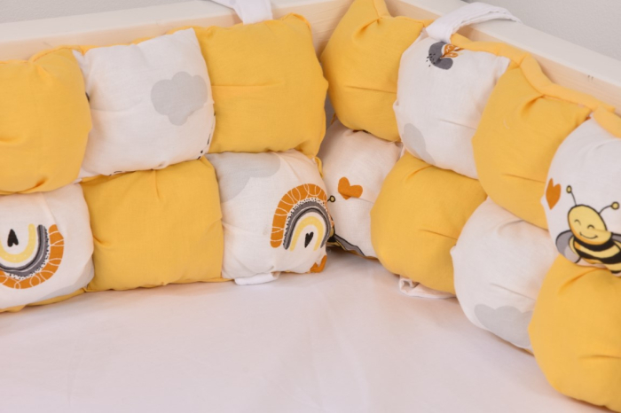 Set aparatori model cuburi  3D model albinute si galben, pentru patut Montessorri, 290 cm [3]