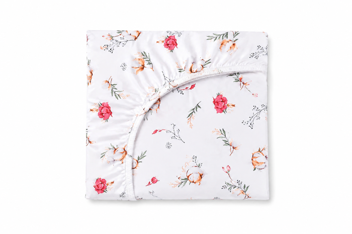 Set complet lenjerie 5 piese pentru patut incastrabil gradinita model flori de bumbac [3]