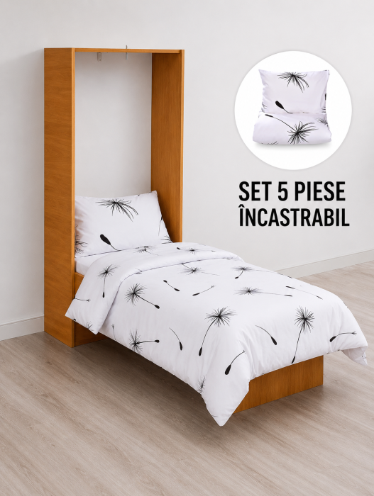 Set complet lenjerie 5 piese pentru patut incastrabil gradinita model papadii monocrom [2]