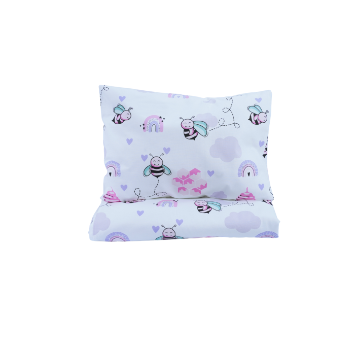 Set complet Lenjerie 5 piese patut stivuibil bumbac 100%  model albinute roz [1]