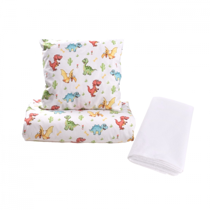 Set complet lenjerie 5 piese pentru patut incastrabil gradinita model dinozauri [2]