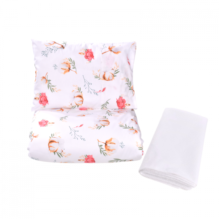 Set complet lenjerie 5 piese pentru patut incastrabil gradinita model flori de bumbac [2]
