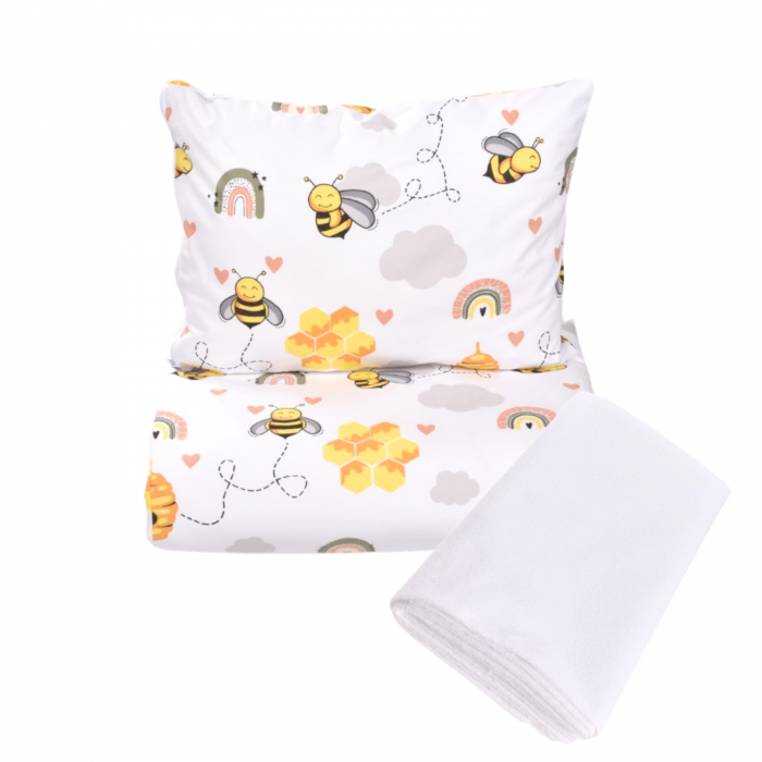 Set lenjerie 3 piese pentru patut incastrabil gradinita model albinute [2]