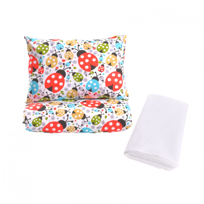 Set complet lenjerie 5 piese pentru patut incastrabil gradinita model buburuze [2]