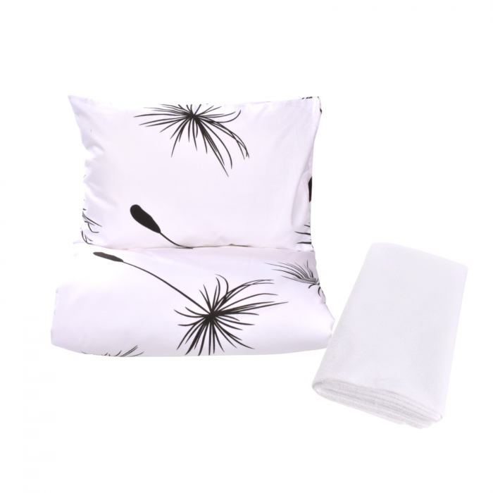 Set complet lenjerie 5 piese pentru patut incastrabil gradinita model papadii monocrom [3]