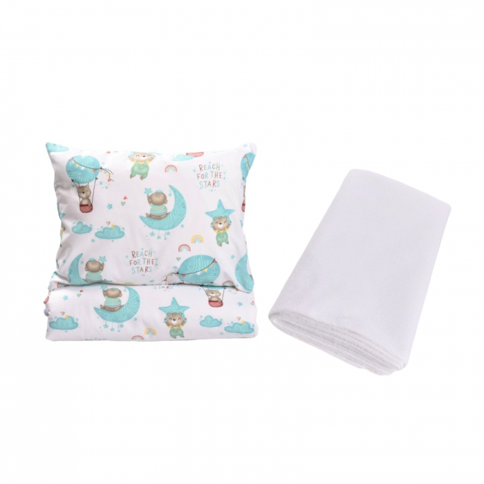 Set complet lenjerie 5 piese pentru patut incastrabil gradinita model ursuleti in balon [3]