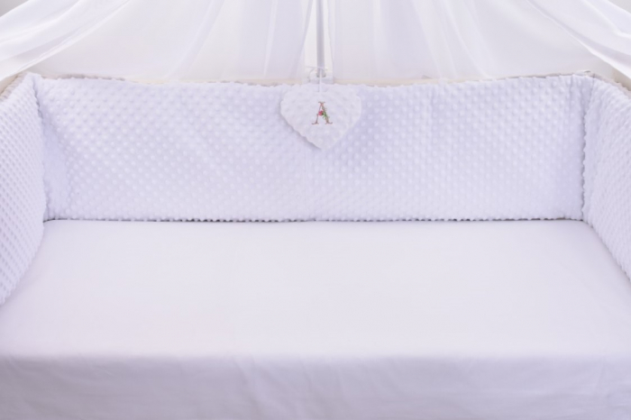 Set complet lenjerie 7 piese model balerine si plus minky roz/alb patut 120x60 cm [4]