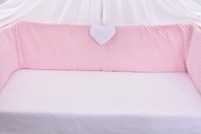 Set complet lenjerie 7 piese model balerine si plus minky roz/alb patut 120x60 cm [5]