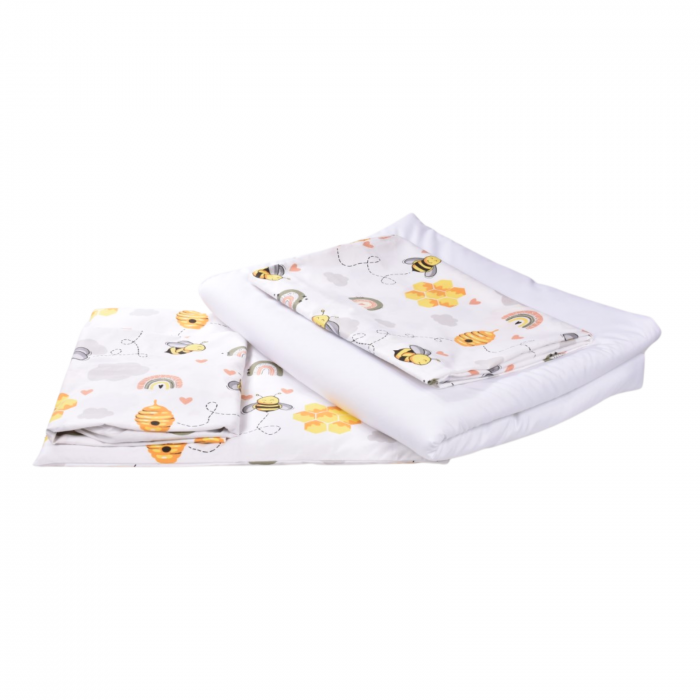 Set complet lenjerie 5 piese pentru patut stivuibil gradinita model albinute [2]