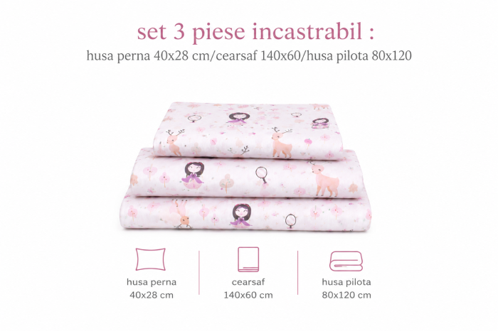 Set lenjerie 3 piese pentru patut incastrabil gradinita model fetite [2]