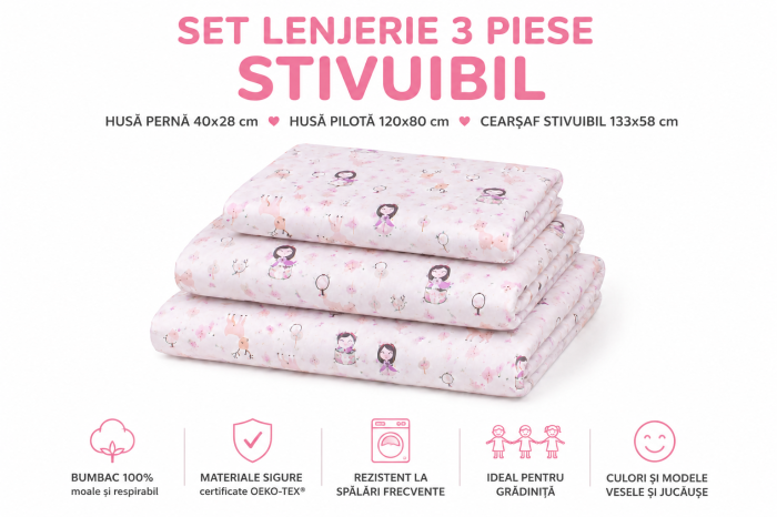 Set lenjerie 3 piese patut stivuibil gradinita, model fetite [2]