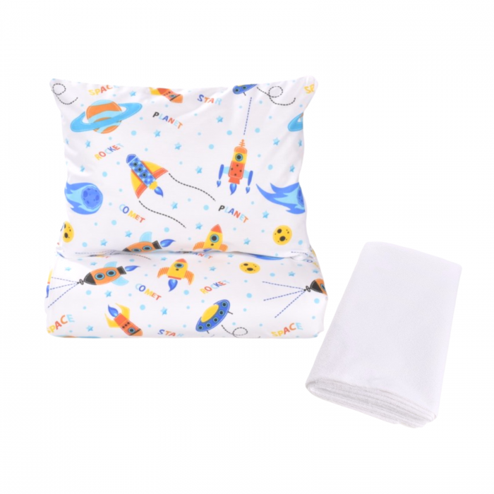 Set lenjerie 3 piese patut stivuibil gradinita, model comete si rachete [2]