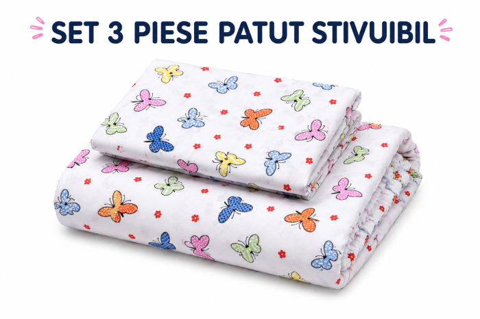 Set lenjerie 3 piese pentru patut stivuibil gradinita model fluturasi [2]
