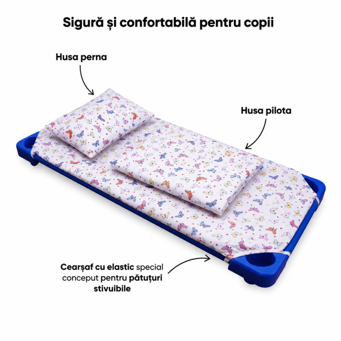 Set lenjerie 3 piese pentru patut stivuibil gradinita model fluturasi [3]