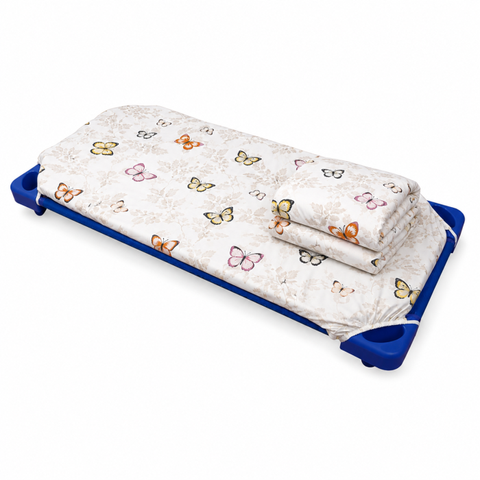 Set lenjerie 3 piese pentru pătuț stivuibil grădiniță, model fluturași colorați [3]