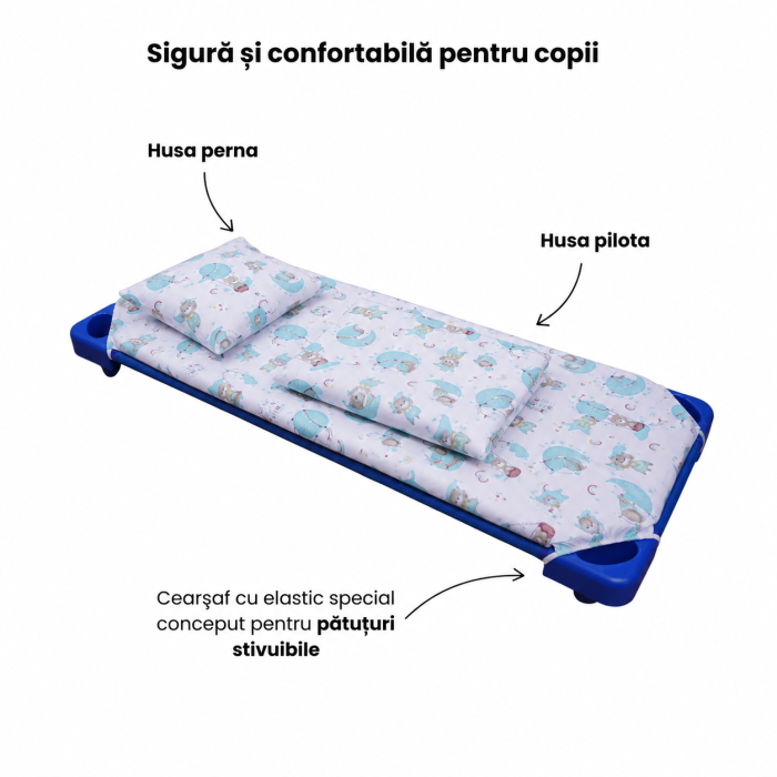 Set lenjerie 3 piese pentru patut stivuibil gradinita model ursuleti in balon [2]