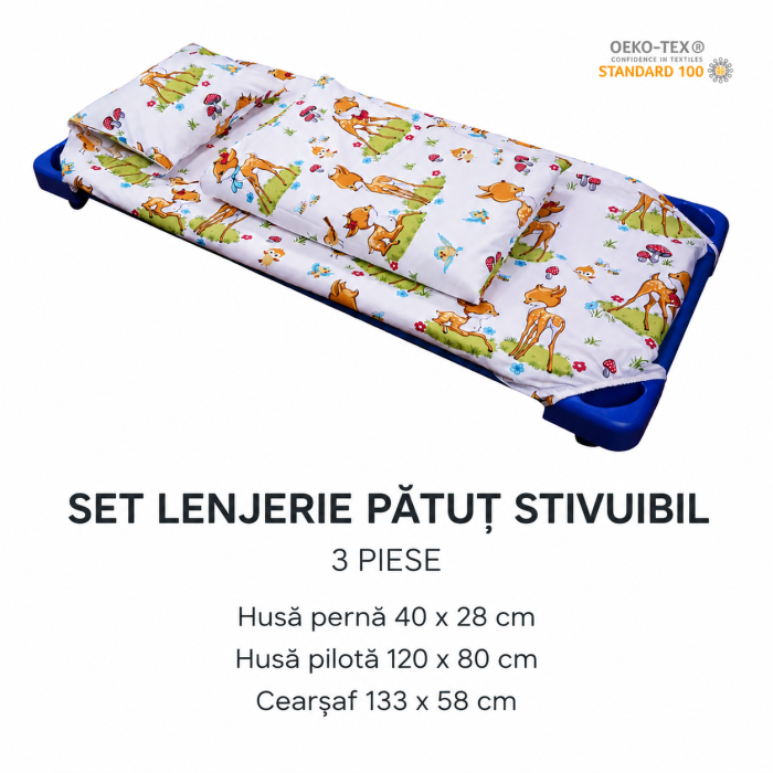 Set lenjerie 3 piese patut stivuibil gradinita, model caprioare [2]