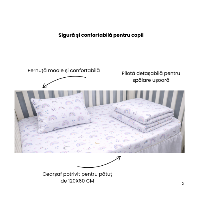 Lenjerie 5 piese pătuț creșă sau grădiniță, 120x60 cm, bumbac 100%, model Curcubee [2]