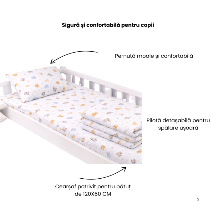 Lenjerie 5 piese pătuț creșă sau grădiniță, 120x60 cm, bumbac 100%, model Animăluțe Safari [2]