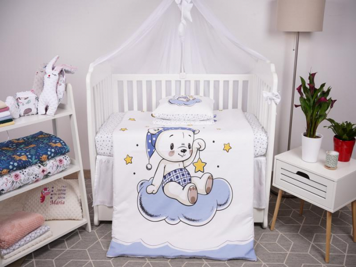 Set lenjerie 6 piese model Ursulet si stelute blue patut 140x70 cm [2]