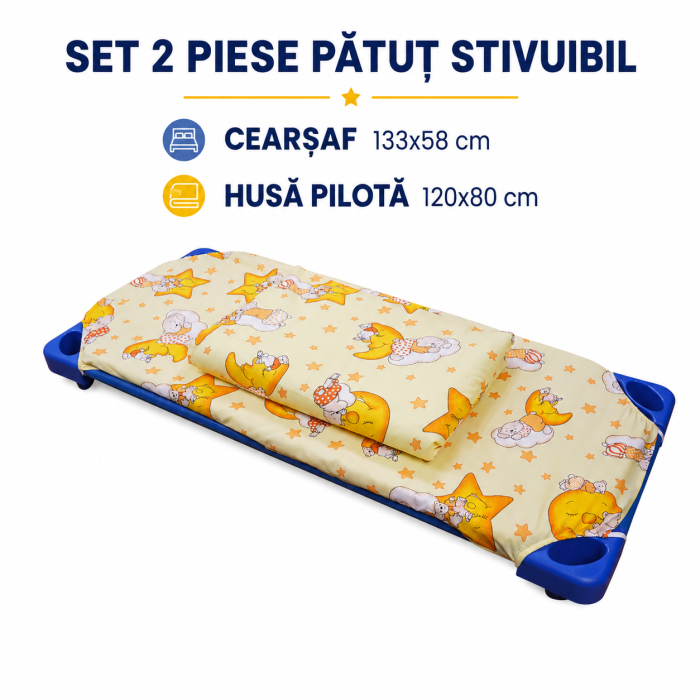 Set universal lenjerie 2 piese bumbac 100% standard, model ursuleti pe fond galben [4]