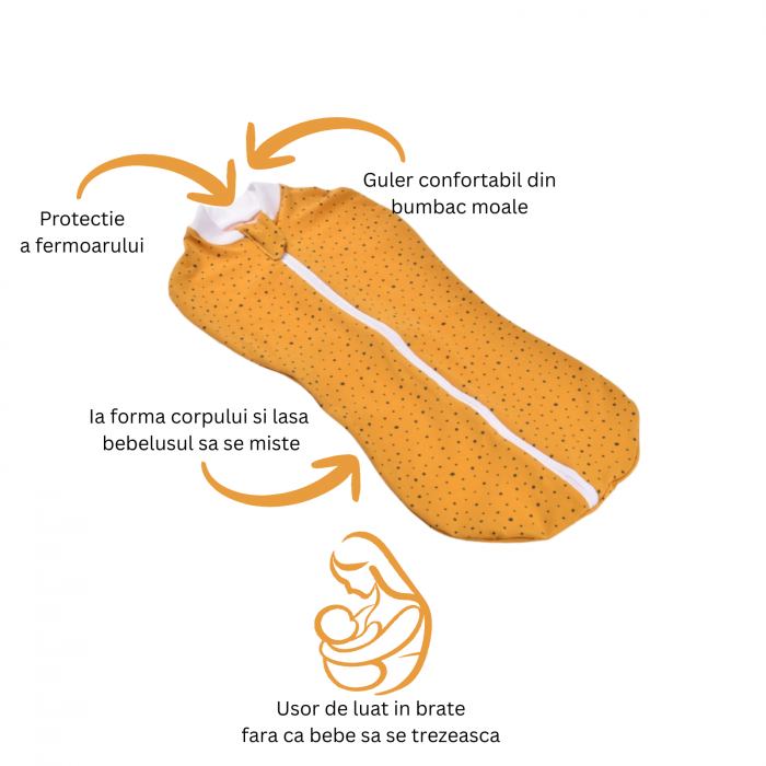 Sistem de infasat bumbac organic galben cu bulinute 0-3 luni [1]