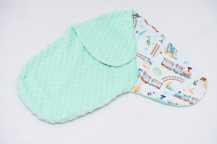 Sistem de infasat minky verde menta  si bumbac 100% model trenulete  0-3 luni [3]